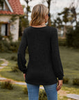 Round Neck Button-Down Long Sleeve Tee