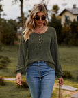 Round Neck Button-Down Long Sleeve Tee