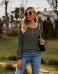 Round Neck Button-Down Long Sleeve Tee