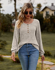 Round Neck Button-Down Long Sleeve Tee