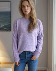 Round Neck Drop Shoulder Long Sleeve Sweater