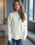 Round Neck Drop Shoulder Long Sleeve Sweater