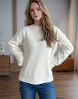 Round Neck Drop Shoulder Long Sleeve Sweater