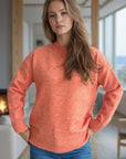 Round Neck Drop Shoulder Long Sleeve Sweater