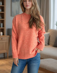 Round Neck Drop Shoulder Long Sleeve Sweater