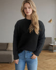 Round Neck Drop Shoulder Long Sleeve Sweater