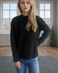 Round Neck Drop Shoulder Long Sleeve Sweater