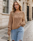 Round Neck Dropped Shoulder Long Sleeve Sweater