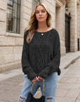 Round Neck Dropped Shoulder Long Sleeve Sweater