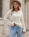 Round Neck Dropped Shoulder Long Sleeve Sweater