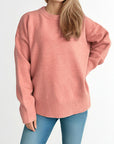 Round Neck Dropped Shoulder Long Sleeve Sweater