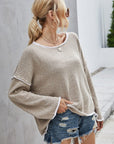 Gray Round Neck Dropped Shoulder Sweater