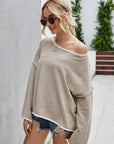 Gray Round Neck Dropped Shoulder Sweater