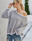 Gray Round Neck Dropped Shoulder Sweater