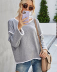 Gray Round Neck Dropped Shoulder Sweater