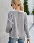 Gray Round Neck Dropped Shoulder Sweater