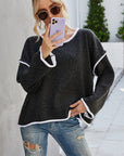 Gray Round Neck Dropped Shoulder Sweater