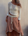 Rosy Brown Round Neck Long Sleeve Knit Cover Up