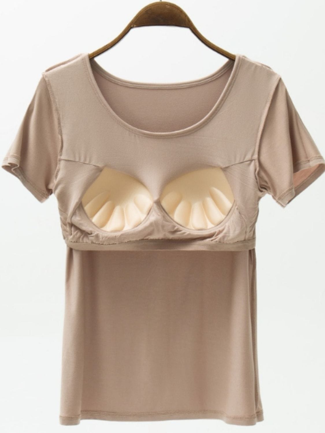 Rosy Brown Round Neck Modal T-Shirt with Bra