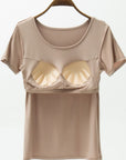 Rosy Brown Round Neck Modal T-Shirt with Bra