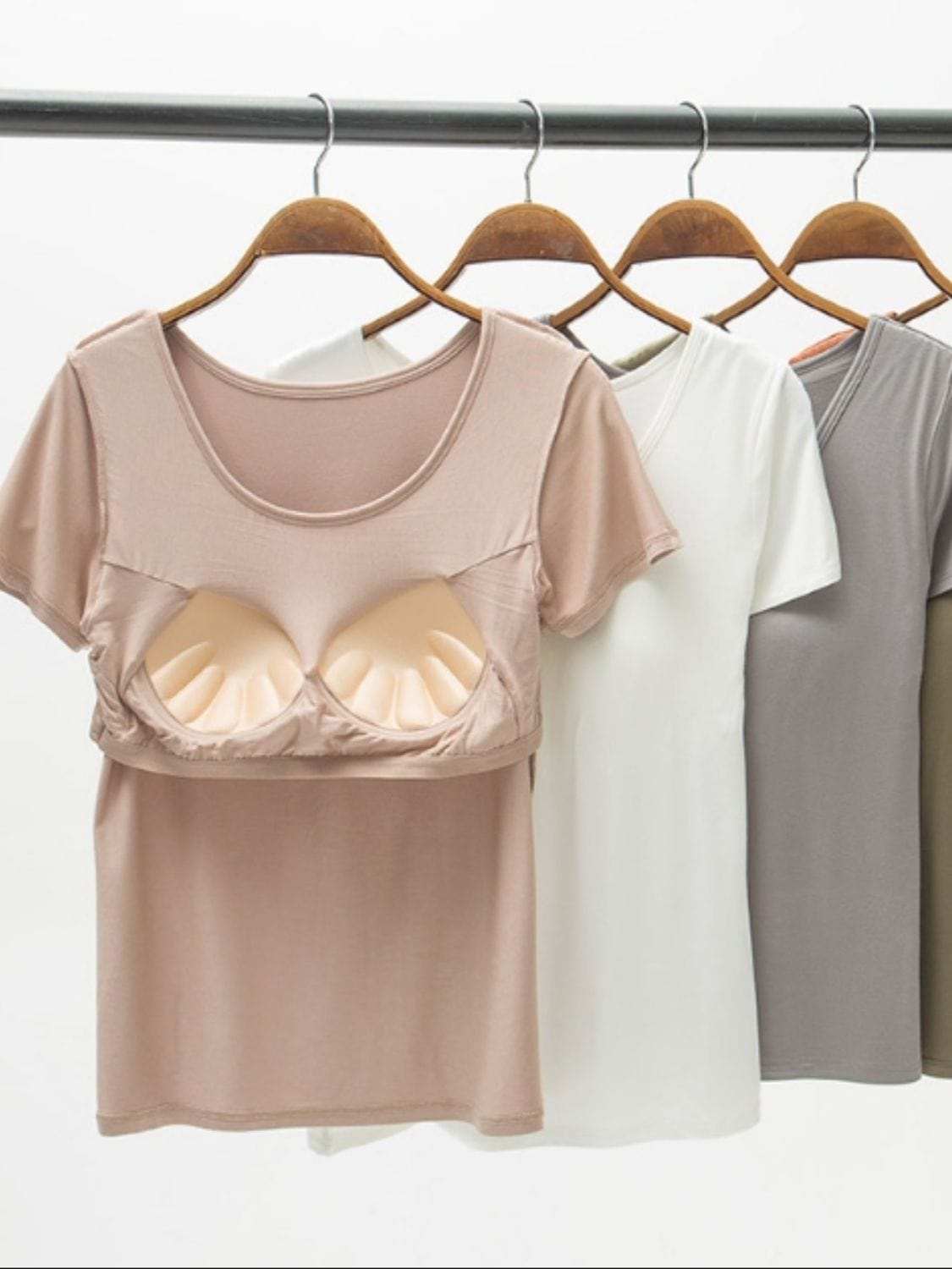 Light Gray Round Neck Modal T-Shirt with Bra