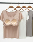 Light Gray Round Neck Modal T-Shirt with Bra