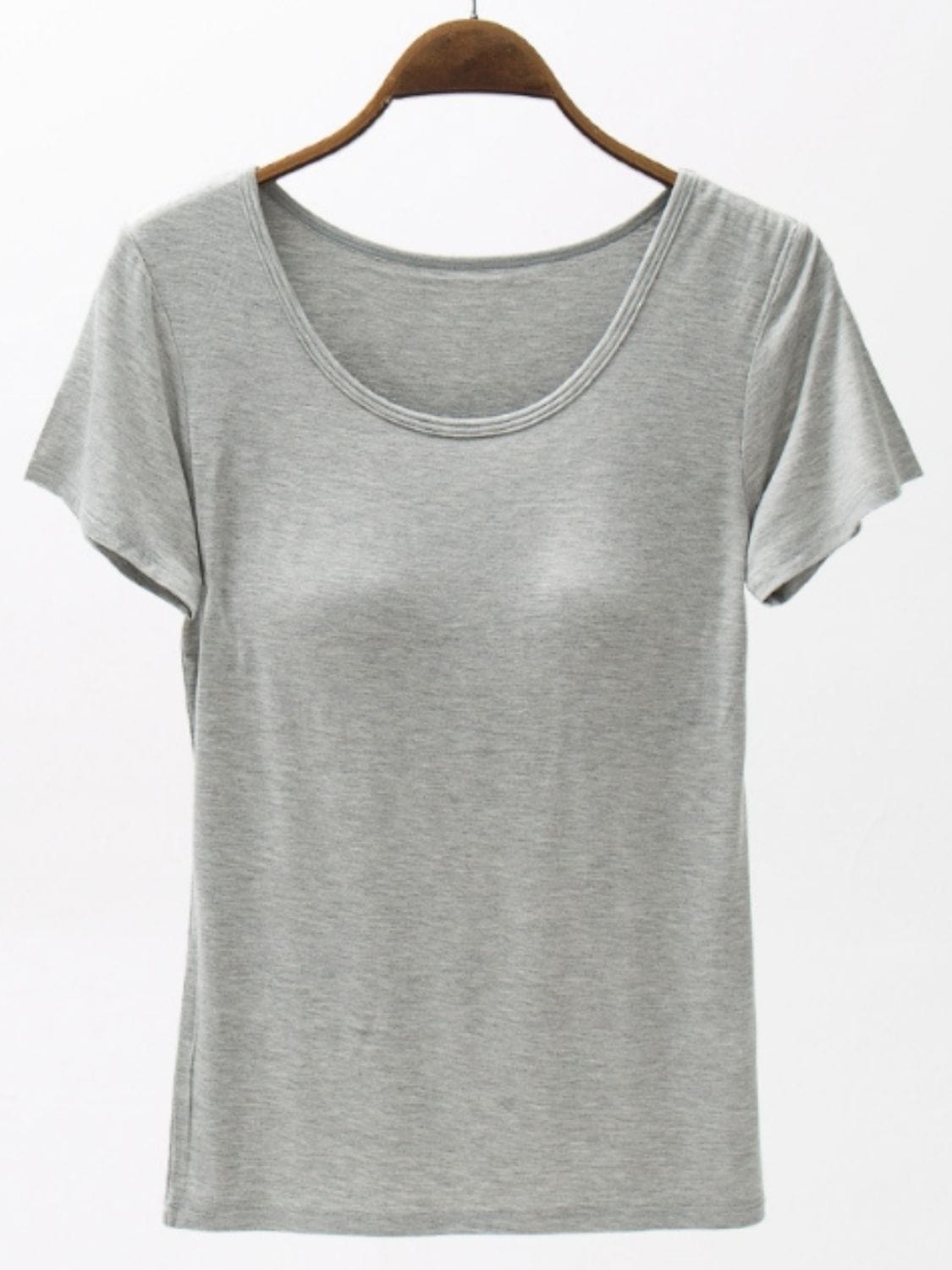 Light Gray Round Neck Modal T-Shirt with Bra