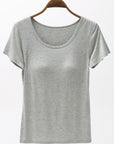 Light Gray Round Neck Modal T-Shirt with Bra