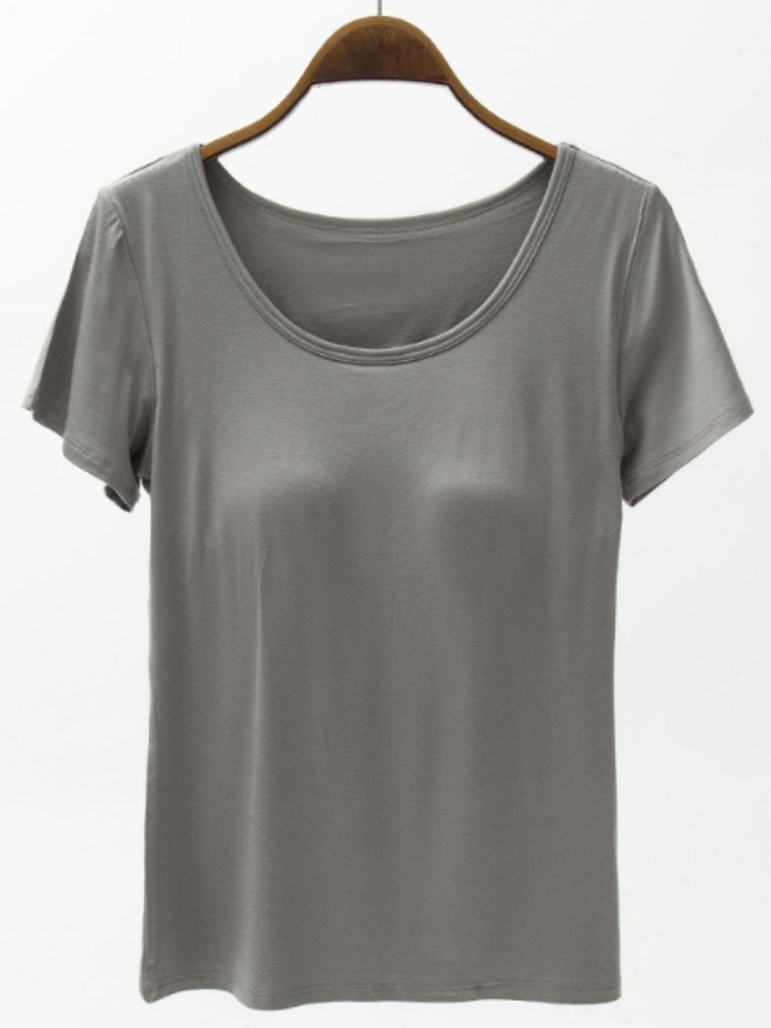 Dim Gray Round Neck Modal T-Shirt with Bra