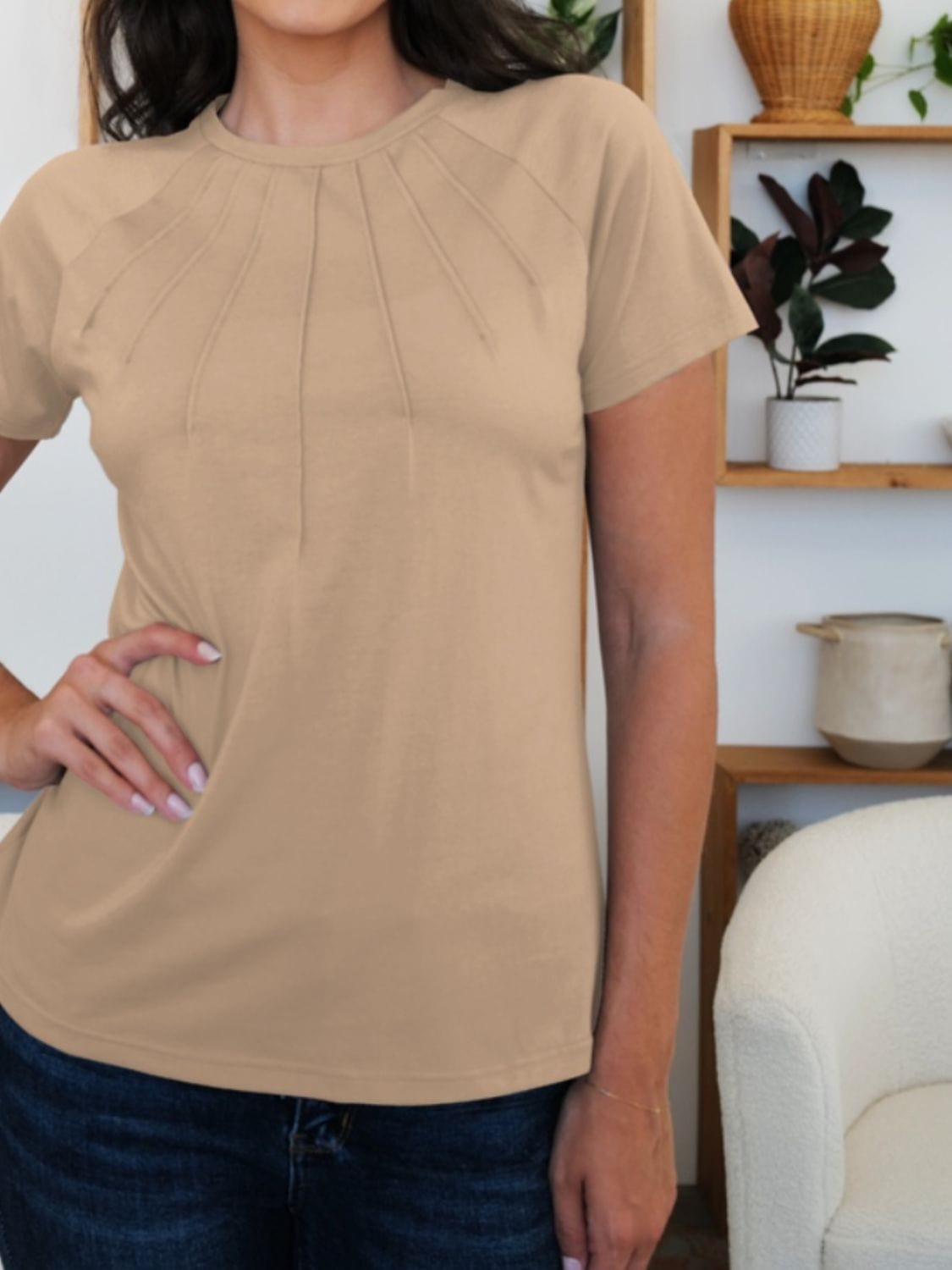 Rosy Brown Round Neck Short Sleeve T-Shirt