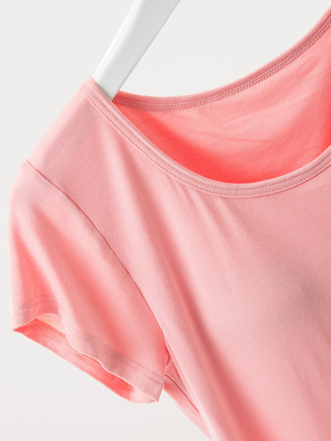 Pink Round Neck Short Sleeve T-Shirt with Bra