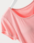 Pink Round Neck Short Sleeve T-Shirt with Bra