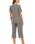 Round Neck Short Sleeve Top and Capris Pants Lounge Set