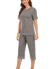 Round Neck Short Sleeve Top and Capris Pants Lounge Set