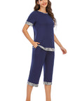 Round Neck Short Sleeve Top and Capris Pants Lounge Set