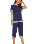 Round Neck Short Sleeve Top and Capris Pants Lounge Set