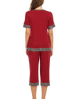 Round Neck Short Sleeve Top and Capris Pants Lounge Set