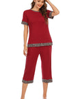 Round Neck Short Sleeve Top and Capris Pants Lounge Set