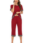 Round Neck Short Sleeve Top and Capris Pants Lounge Set