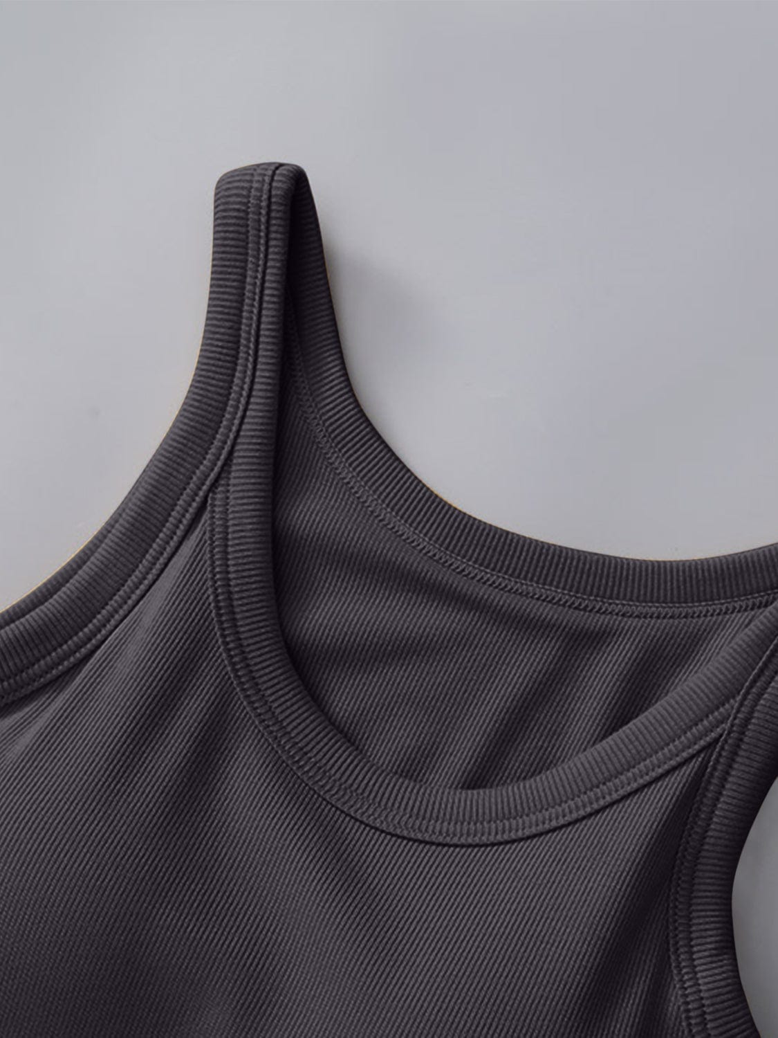 Gray Round Neck Tank with Bra