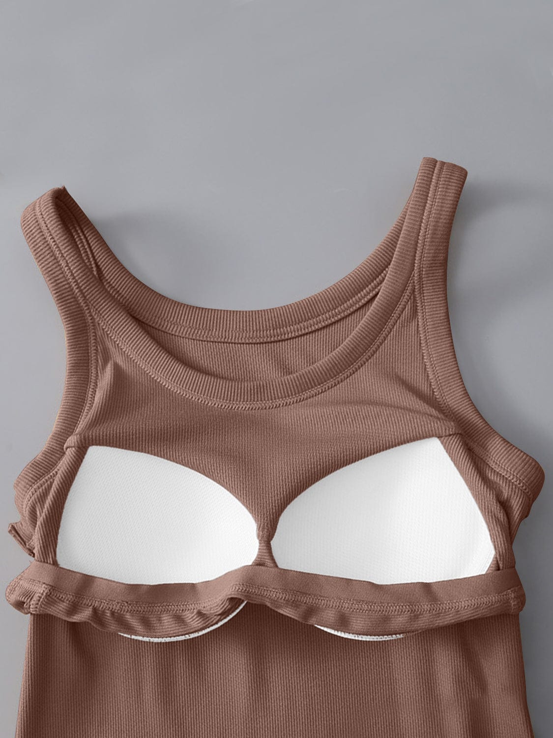 Rosy Brown Round Neck Tank with Bra