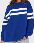 Lovelet Striped Round Neck Dropped Shoulder Sweatshirt