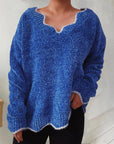 V-Neck Drop Shoulder Long Sleeve Sweater