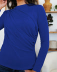 Midnight Blue Ruched Mock Neck Long Sleeve T-Shirt