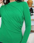 Sea Green Ruched Mock Neck Long Sleeve T-Shirt