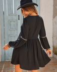 Ruched Notched Long Sleeve Mini Dress