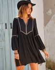 Ruched Notched Long Sleeve Mini Dress