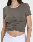 Dim Gray Ruched Round Neck Short Sleeve Active T-Shirt