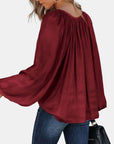 Ruched Tie Neck Balloon Sleeve Blouse