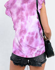 Ruffled Printed Round Neck Cap Sleeve T-Shirt